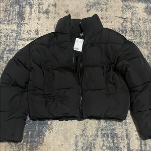 Divided Black Cropped Puffer Jacket High Collar